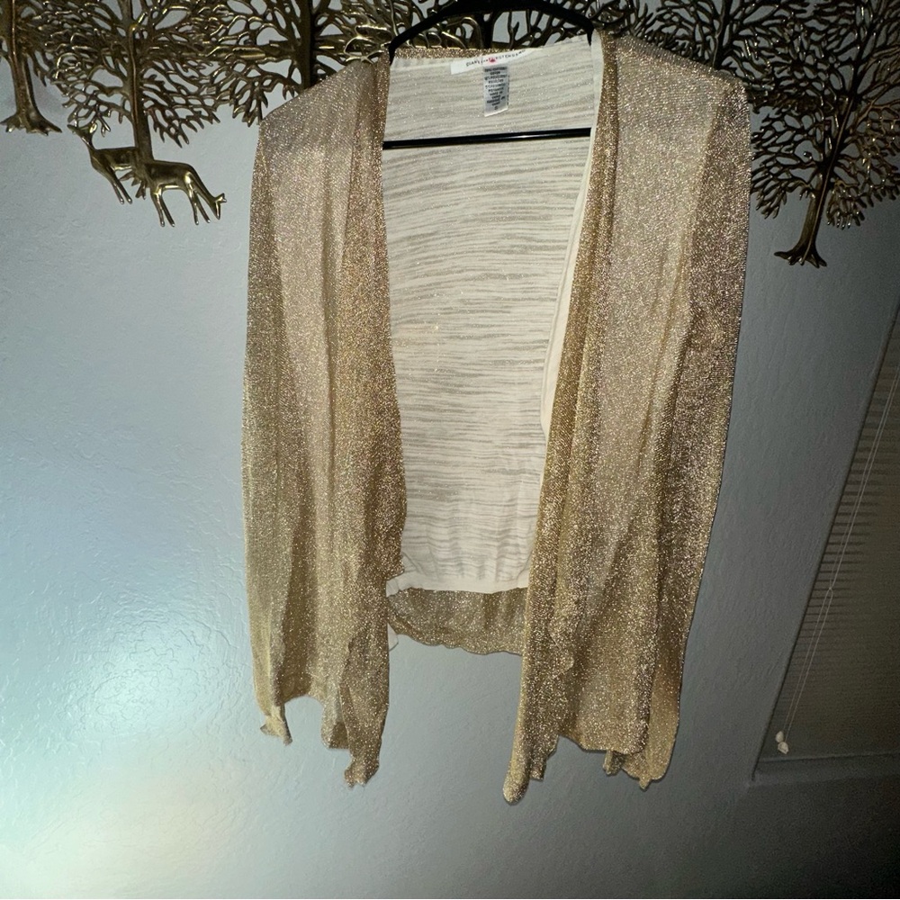 Diane von Furstenberg cardigan Sheer  size small Ivory Gold Metallic vina